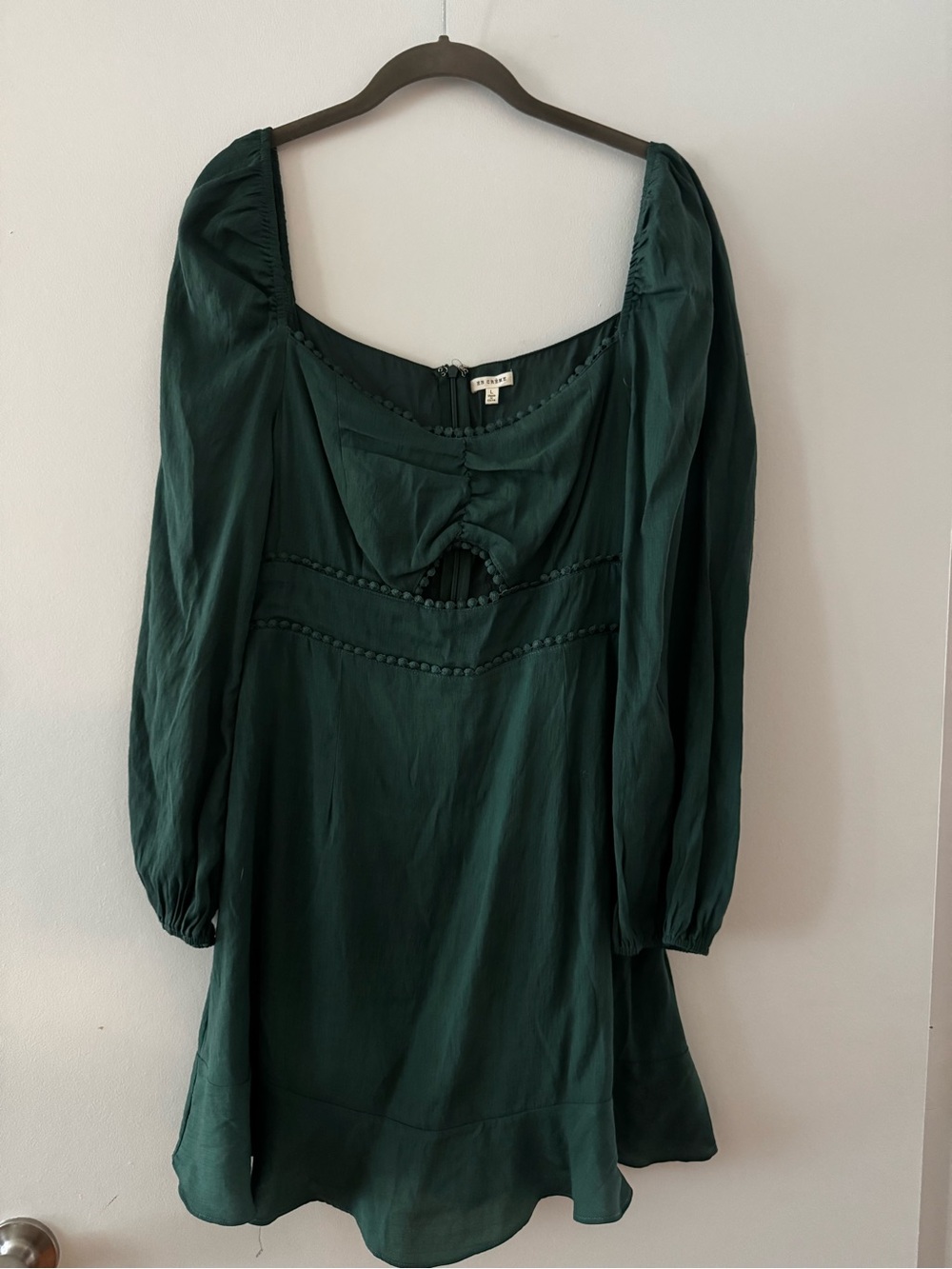 Dark Green Long Sleeve Square Neck Dress